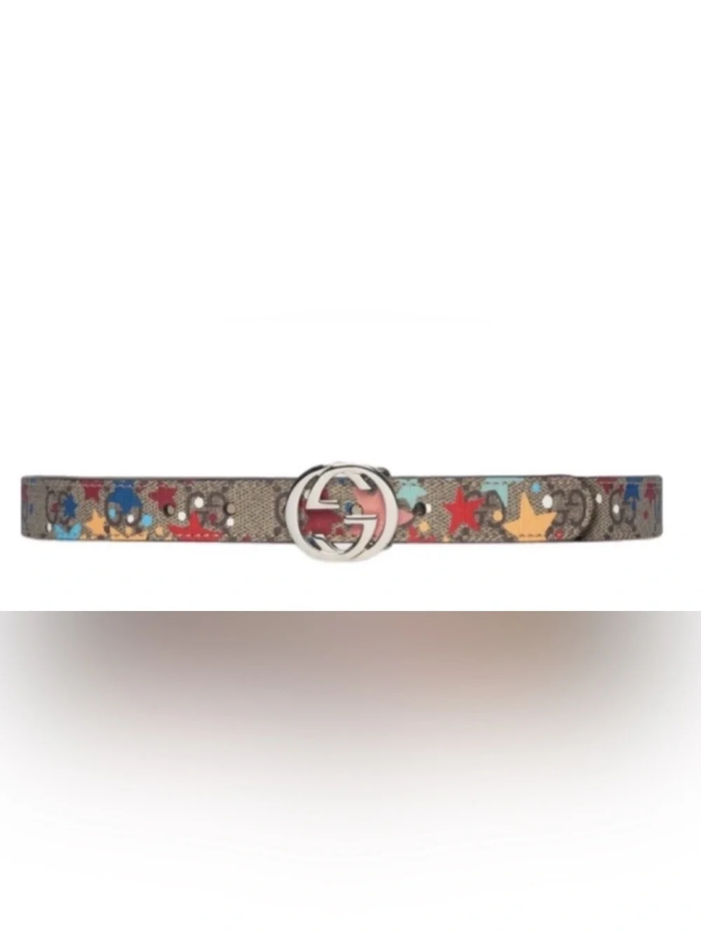 Authentic Gucci luxury designer signature GG star print leather belt kids sz S